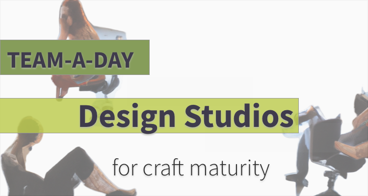Team a day cover image. link leads to case study. the text says: team-a-day design studios for craft maturity with people sitting in the background