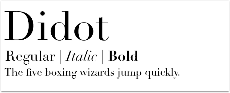 Demo of the Didot font application in regular, italic, and bold
